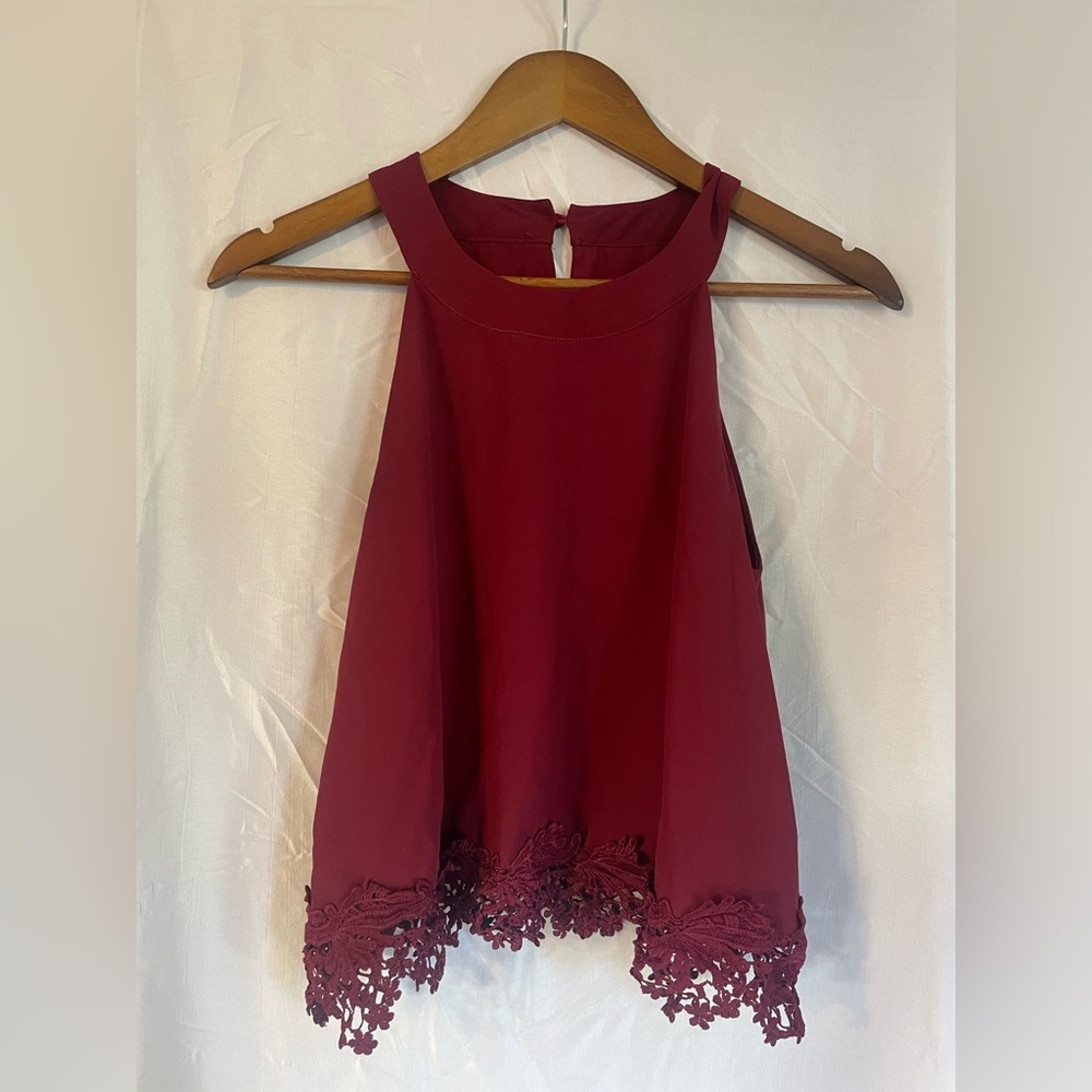 Maroon Lace Tank Top